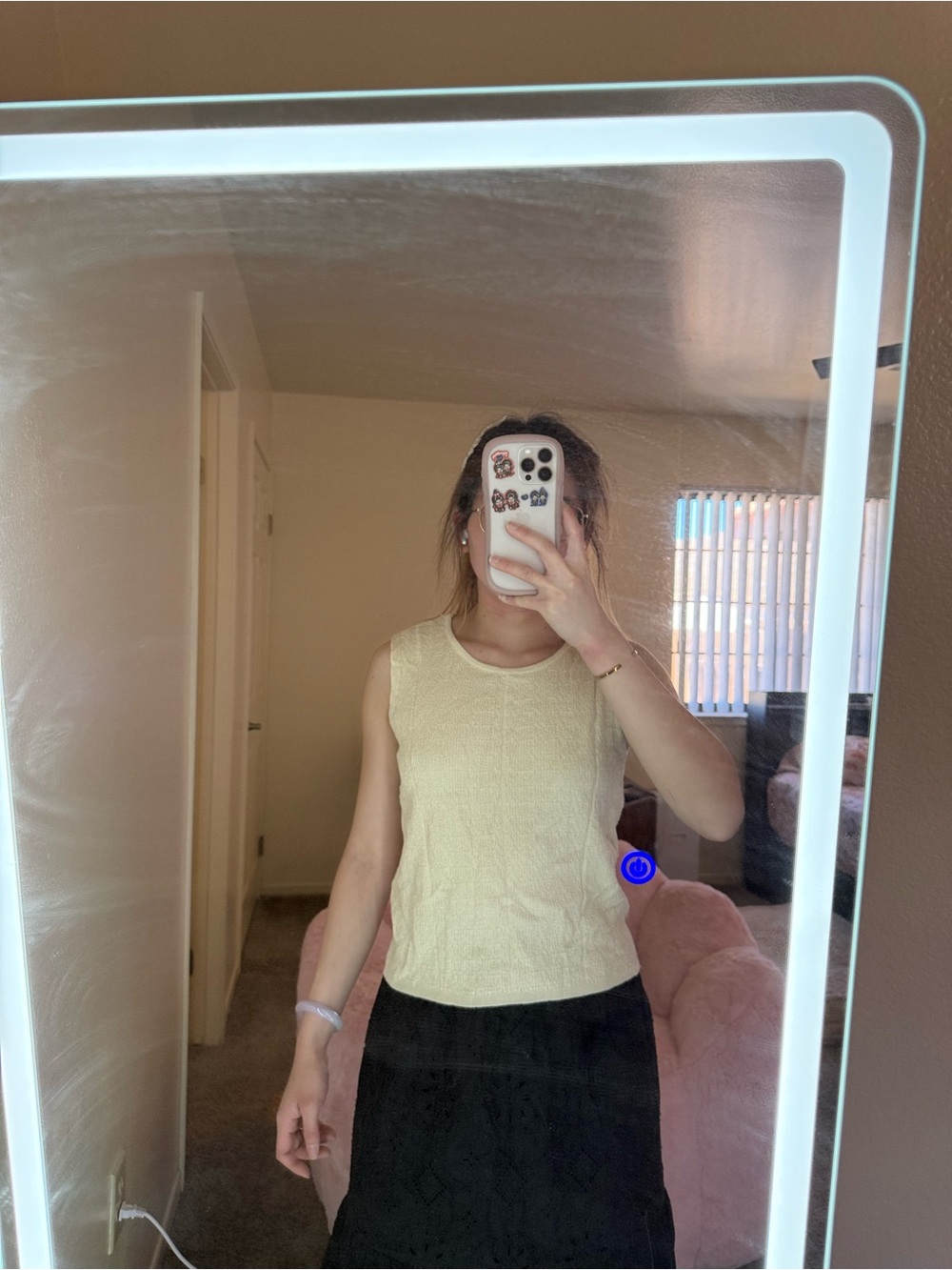 Sleeveless Cream Knit Tank Top
